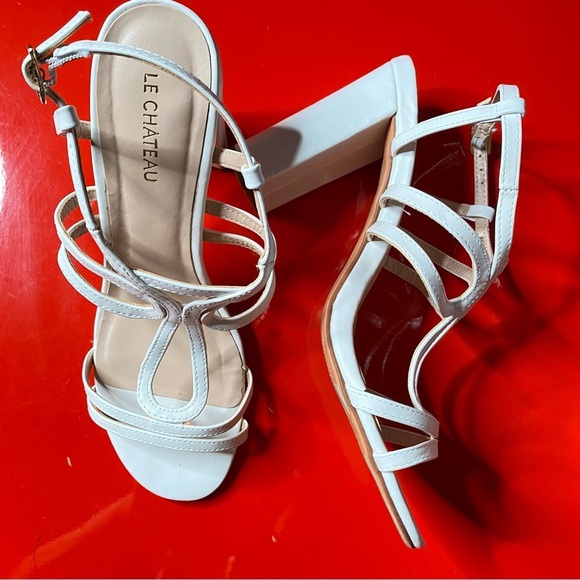 Le Château White Strappy Sandals EU38 Summer Wedding Prom 4in Heels - Picture 6 of 13